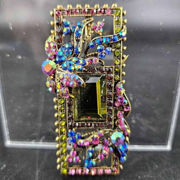 Monet Rectangle Lapel Pin Brooch Pendant Rhinestones Gold Plated Jewelry 2.25" - Picture 2 of 10